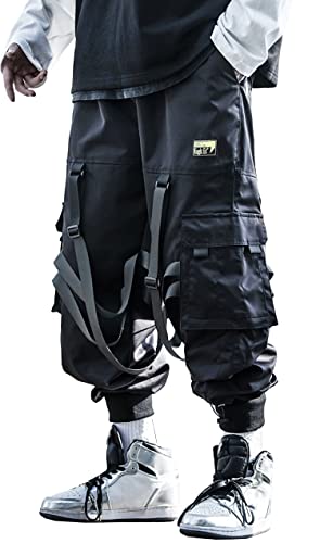 MOKEWEN Men's Streetwear Hiphop Punk Jogger Motorcycle Novelty Cargo Ankle Pants - Large - M0008