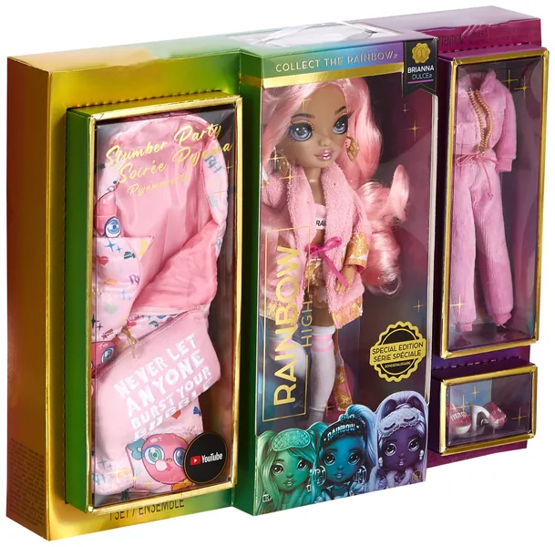 Rainbow High 423263-INT Pyjamasfest Brianna Dulce-rosa modedocka och lekset med 2 outfits, sovsäck och accessoarer – Fantastisk present för barn från 6–12 år