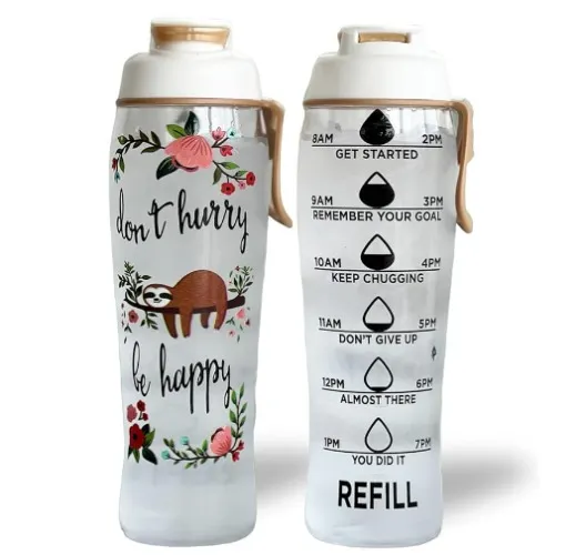 Water Bottles with Times To Drink | Motivational Water Bottle with Time Marker | BPA Free Gym Water Bottle with Chug Cap & Carry Loop | Gym Water Bottles for Women | Sloth Water Bottle | Cute Sloths - 30 oz. - Happy Sloth