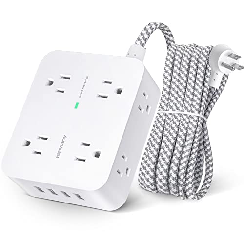 Surge Protector Power Strip - Extension Cord with 8 Widely Outlets 4 USB Ports, 3 Side Multi Plug Outlet Extender, Flat Plug, 5Ft, Wall Mount, Desk USB Charging Station for Home Office Dorm Room ETL - 5Ft