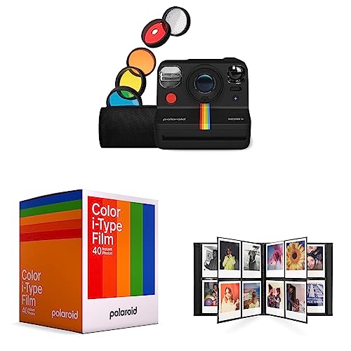 Polaroid Now+ 2nd Generation I-Type Instant Film Bluetooth Connected App Controlled Camera - Black (9076) & Color I-Type Film - 40x Film Pack (40 Photos) (6010) & Photo Album - Large - Gen2 - Camera + Film Pack + Photo Album - Black