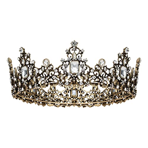 SWEETV Jeweled Baroque Queen Crown for Women - Rhinestone Wedding Tiaras and Crowns, Bronze Costume Hair Accessories for Cosplay Birthday Party, Victoria - 5.Bronze + Clear