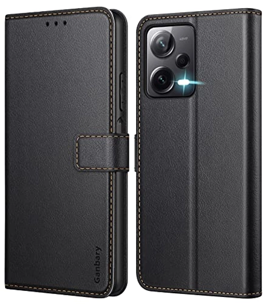 Ganbary Handyhülle für Xiaomi Redmi Note 12 5G (Nicht für Note 12 4G)/Xiaomi Poco X5 5G Hülle, Premium Leder Klapphülle [Kartenschlitzen] [Standfunktion] kompatibel mit Poco X5 5G Schutzhülle, Schwarz