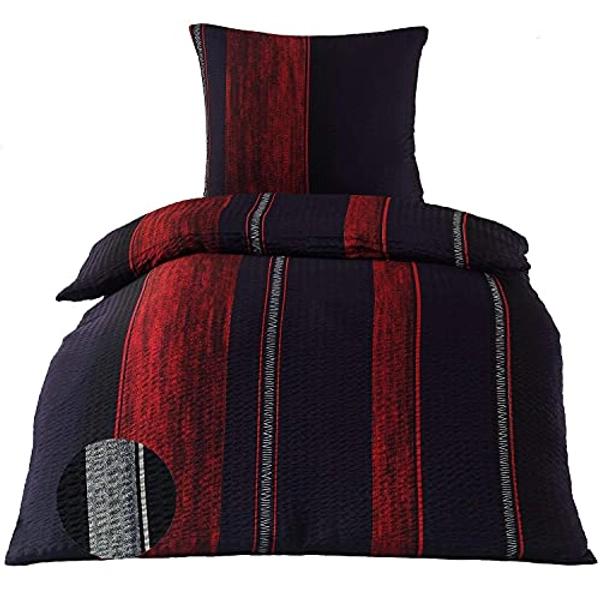 BaSaTex Microfaser Seersucker Bettwäsche Bettgarnitur Bernhard Rot bügelfrei in 3 Größen 135x200 cm 80x80 cm