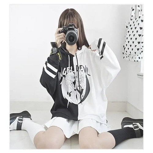 Angel vs Devil Pastel Goth Hoodie in Stock - Black & White / L