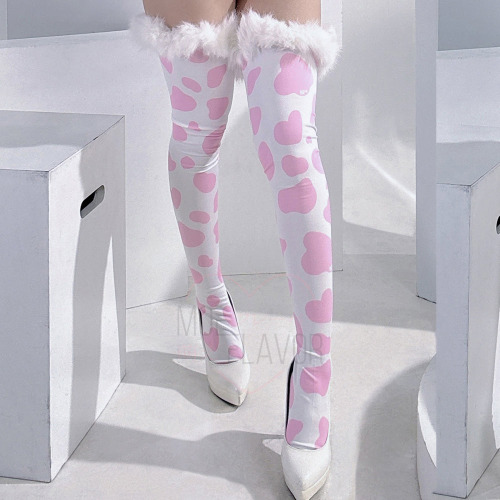 Winter Plush Cow Stockings - Pink / XL/2XL