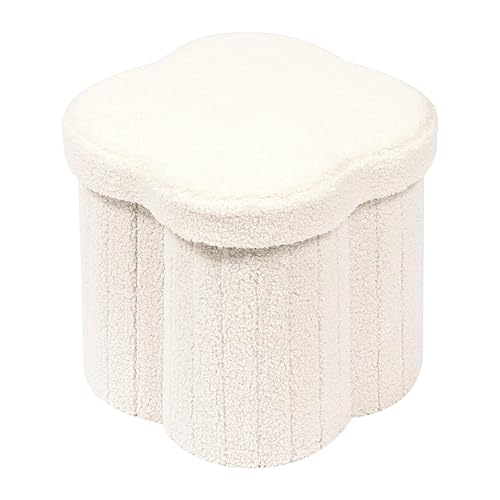 B FSOBEIIALEO Storage Ottoman Cube, Flowers Shaped Ottomans with Storage Foot Stool Footrest for Lving Room, Boucle Ottoman Seat for Dorm Room,Faux Teddy Fur, Cream White 12.6"x12.6"x12.6" - White - Flower 12.6"