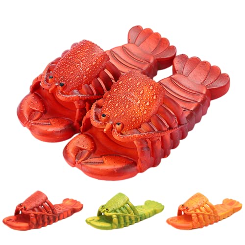 Lobster Slippers for Women and Men | lobster slides | Lobster Flip Flops | Lobster Sandals |Bathroom Slippers | Extremely Comfy | Cushioned Thick Sole - 8-9 Women/6-7 Men - Red