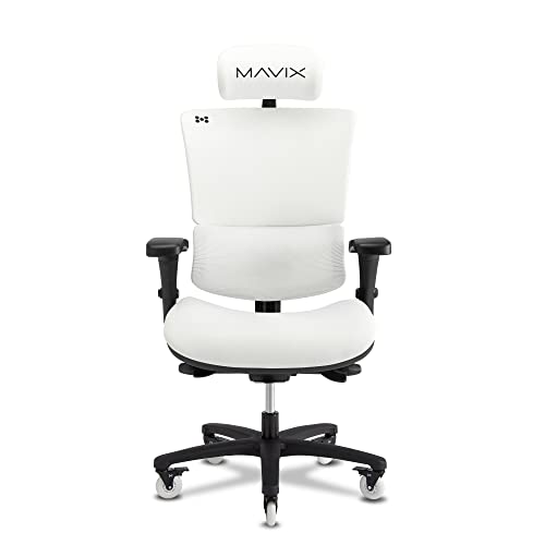 MAVIX M9 Gaming Chair, Dynamic Variable Lumbar & Cool Comfort Seating - Ergonomic Swivel Chair/Height Adjustable/Headrest/Perfect for Gaming or Office (White/White)