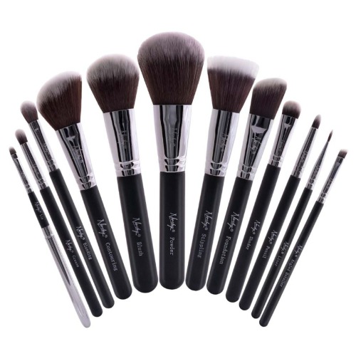 Masterful Collection 12 Piece Makeup Brush Set - Onyx Black