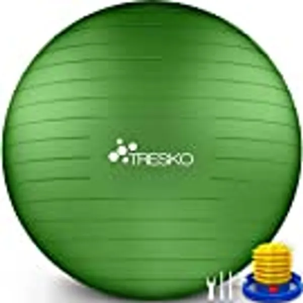 TRESKO® Pelota de Gimnasia Anti-Reventones | Bola de Yoga Pilates y Ejercicio | Balón para Sentarse | Balon de Ejercicio para Fitness | 300 kg | con Bomba de Aire