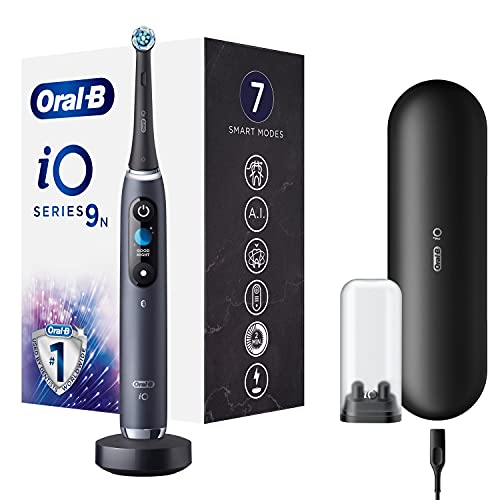 Oral-B iO 9N Cepillo de Dientes Eléctrico con Mango Recargable, Tecnología Magnética de Braun, 1 Cabezal de Recambio, Pantalla a Color, Cargador y Estuche de Viaje Premium - Negro, 1 Unidad - iO9 N Negro (CW)