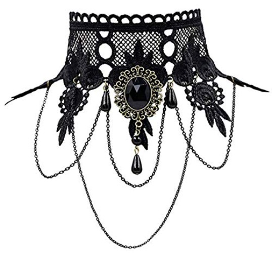 iWenSheng Halloween Costumes Jewelry for Women - Steampunk Black Lace Choker Necklace Gothic Jewelry Accessories, Vampire Choker Necklace Costume for Teen Girls