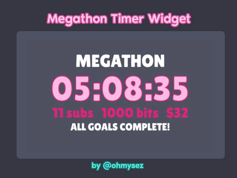 Megathon Timer Widget - Subathon Donothon Countdown Timer for Twitch Streamers - Bit Tracker Sub Tracker Donation Tracker - Stream Widget