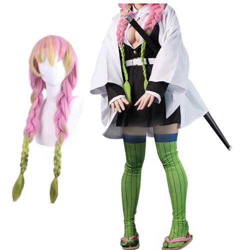 Love Hashira Mitsuri Costume With Wigs Halloween Cosplay Costume Set