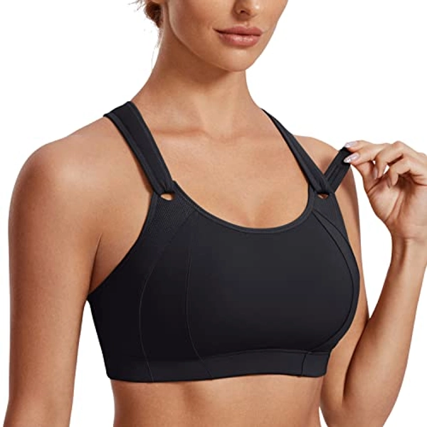SYROKAN Women's Sports Bra Front Adjustable High Impact Support Lightly Padded Wireless Racerback Workout Running
