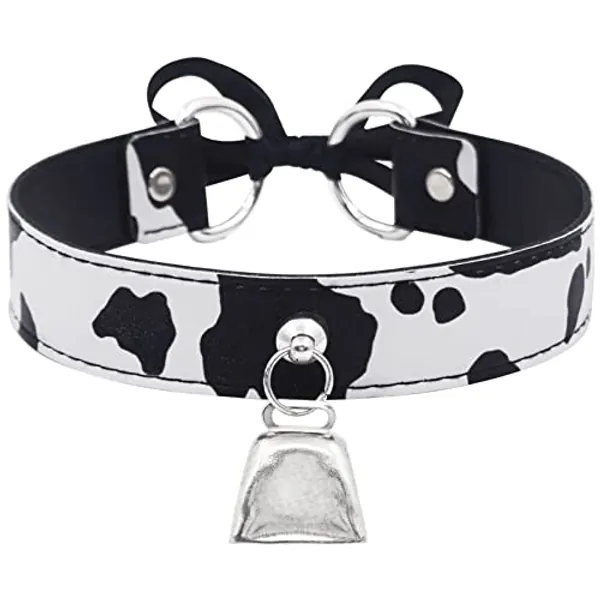 paloli Basic Cow Print Bell Collar Choker Necklace for women