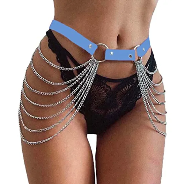 Victray Punk Black Waist Chain Belt Leather Layered Belly Body Chains Rave Body Jewelry Accessories for Women and Girls