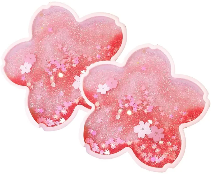 2pcs Sakura Coasters,Non-Slip Insulation Acrylic Coaster, Funny Coasters,Cute Cherry Blossom Decor ,Gift for Girlfriend Women Kids Wife (Pink) - 