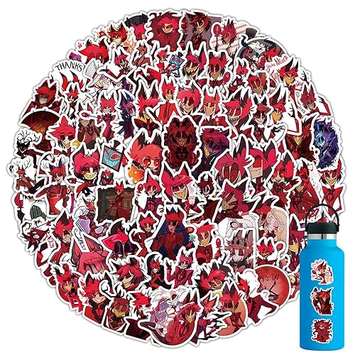104pcs Alastor Hazbin Hotel Stickers for Kids/Teens/Adults, Waterproof Anime Cartoon Hazbin Hotel Sticker for Water Bottle Guitar Laptop, Vinyl Decals for Phone Skateboard Travel Case