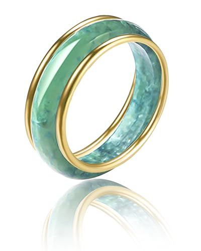 Generic Jade Authentic Jadeite Good Luck Wealth Gold layerde Healing Ring Real Nature Crystal Genuine for Women Jewelry Gifts, Green - 8us