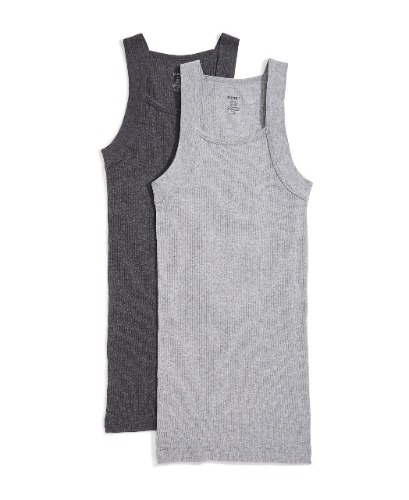 2(X) IST Essential Cotton Square Cut Tank 2-Pack heren Basislaag Top - S - Houtskool Heather/Grijs Heather