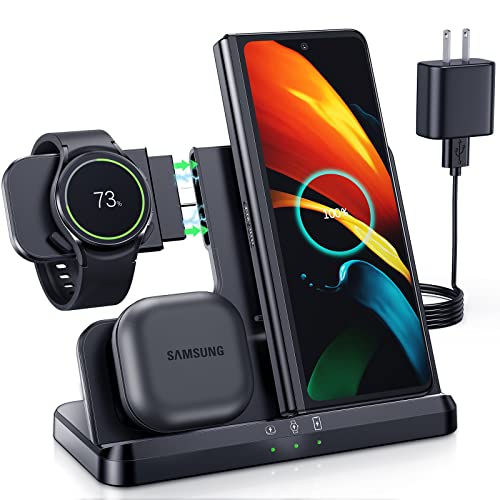 LK Wireless Charging Station Compatible for Samsung - 3 in 1 Wireless Charger Compatible for Samsung S23 Ultra Plus S22 S21 S20 Note20 Z Flip 4/3 Z Fold,Galaxy Watch 5/5 Pro/4/3 Galaxy Buds