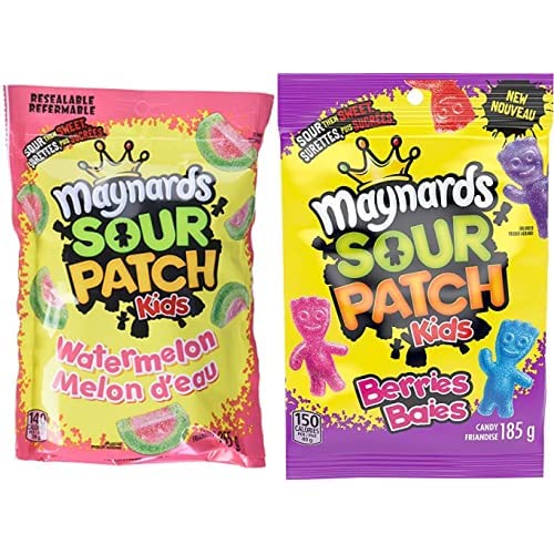 Maynards Sour Patch Kids Watermelon Candy, 355G Back to School Treats with Maynards Sour Patch Kids Berries Candy 185g - 