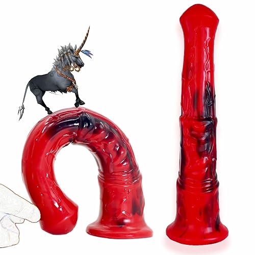 Realistic Horse Dildo 12inch Long Animal Dildos Red Silicone Anal Plug Dildo Adult Toys for Men Women Couple(Red) - Red