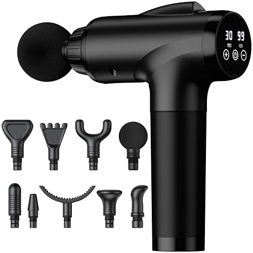 OLsky Massage Gun Deep Tissue, Handheld Electric Muscle Massager, High Intensity Percussion Massage Device for Pain Relief with 9 Attachments & 30 Speed(Black) - Black