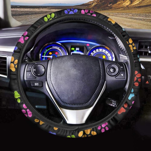 Colorful Paw Steering Wheel Cover
