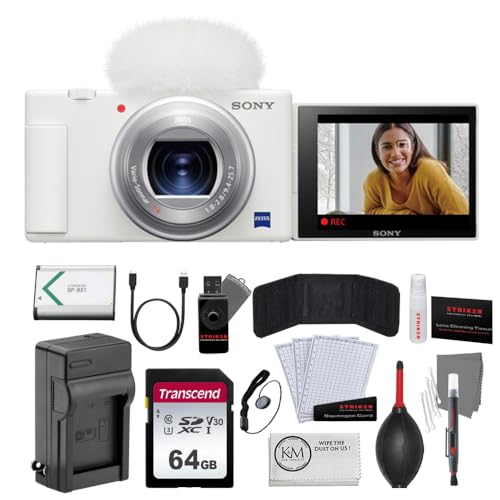 Sony ZV-1 Digital Camera | White Bundled with 64GB Memory Card + Photo Starter Kit (11 Pieces) + Battery Charger for Sony NP-BX1 + Microfiber Cleaning Cloth (5 Items) - White - w/ 64GB Starter Kit
