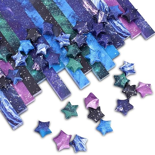 Grehge Sheets Origami Stars Paper 8 Different Designs of Beautiful Space Sky for Paper Arts Crafts Kids Luminous Starry Sky Grown-ups School Teachers Folding Origami Colorful Paper Strips