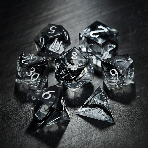 Black Feather Resin Owl DnD D&D Dice Set | Full Set