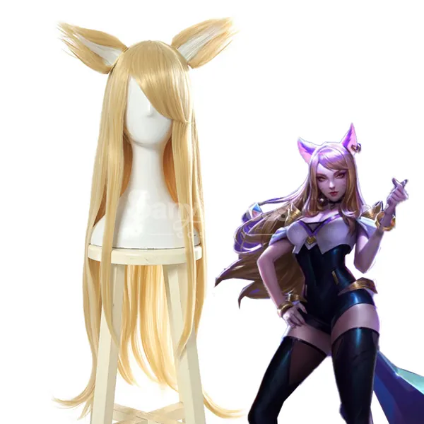 【In Stock】Game League of Legends Cosplay K/DA Ahri Cosplay Wig Long Blond Cosplay Wig