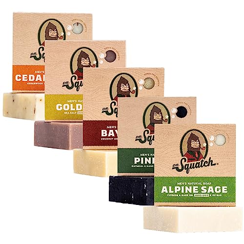 Dr. Squatch All Natural Bar Soap for Men, 5 Bar Variety Pack - Aloe, Cedar Citrus, Gold Moss, Pine Tar and Alpine Sage - Aloe/CedarCitrus/GoldMoss/PineTar/AlpineSage