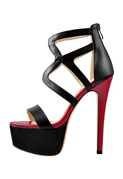 Only maker Damen Plateau Sandalen Riemchensandaletten Stiletto Absatz High Heels