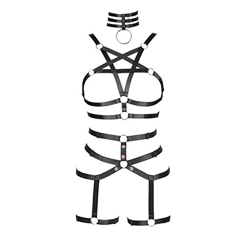 Women's Body Pentagram Harness Bra Lingerie Punk Gothic Belt cage Festival Rave Dance Accessories - Black-set
