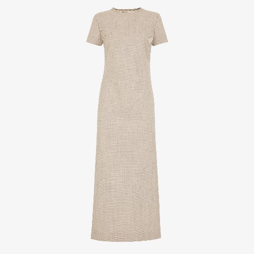 DressBeige micro-check wool dress