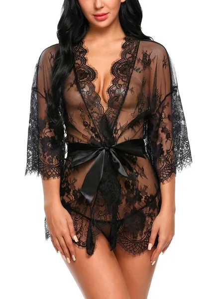 Avidlove Women's Lace Kimono Robe Babydoll Lingerie Mesh Nightgown S-5XL