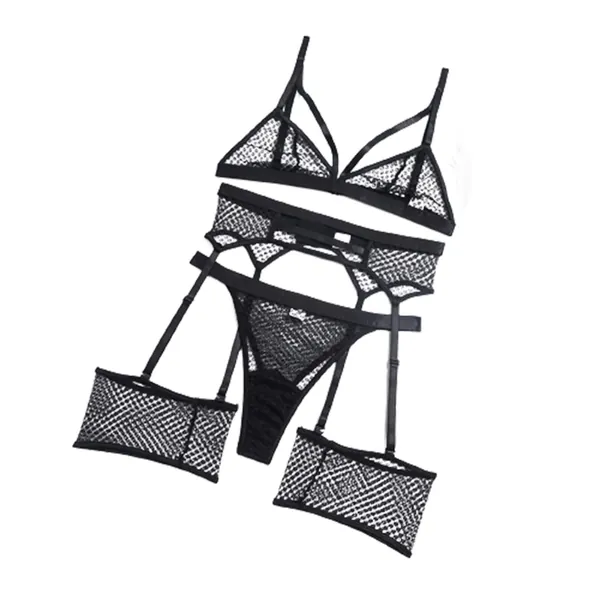 Womens Sexy Lingerie Sets Sex Naughty Mesh See Through Teddy Babydoll Nightgown Exotic Bodysuit 3PC Pajama with Thong Garter