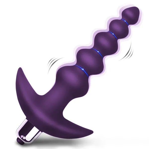 Vibrating Anal Beads Butt Plug - Flexible Silicone 16 Vibration Modes Graduated Design Anal Sex Toy Waterproof Bullet Vibrator for Men, Women and Couples (Purple)