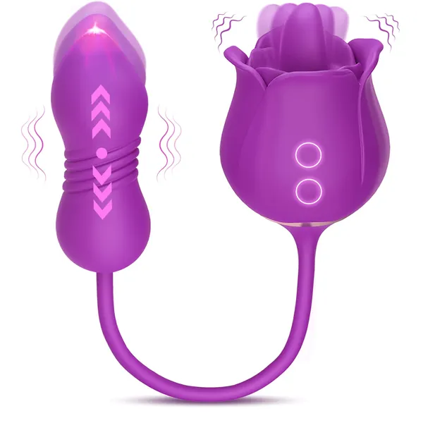 Rose Toy Vibrator for Women - 3 in 1 Clitoral Stimulator Tongue Licking Thrusting G Spot Dildo Vibrator with 9 Modes, Rose Adult Sex Toys Games , Clitoris Nipple Licker for Women Man Couple