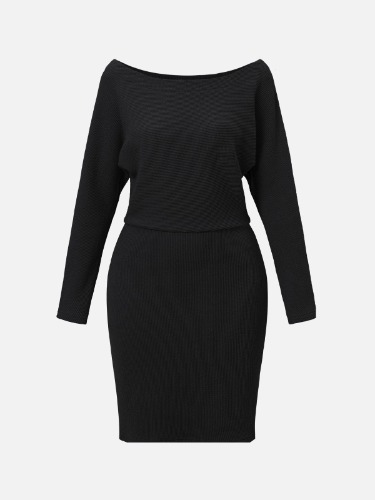 Drop Shoulder Sweater Dress - Black / XL