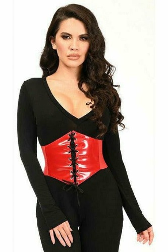 Lavish Red Patent Corset Belt Cincher - XLarge / As Shown