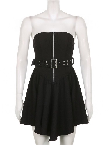 Apocalypse black strapless belted dress - Black / L