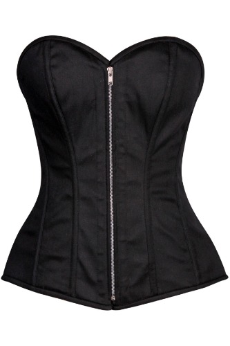 Top Drawer Black Cotton Steel Boned Corset w/Zipper - XLarge / As Shown