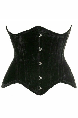 Top Drawer Black Velvet Double Steel Boned Curvy Cut Waist Cincher Corset - XLarge / As Shown