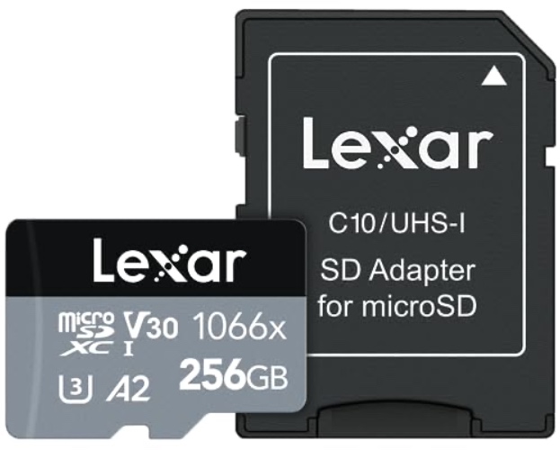 Lexar 256GB Professional 1066x micro SD Card w/ SD Adapter, UHS-I, U3, V30, A2, Full HD, 4K, Up to 160/120 MB/s, for Action Cameras, Drones, Smartphones, Tablets, Nintendo-Switch (LMS1066256G-BNANU) - 256GB - Adapter