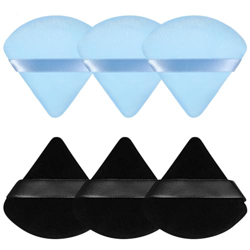 Pimoys 6 Pieces Powder Puff Triangle Makeup Puffs for Face Powder Setting Powder Cosmetic Foundation Blending Sponge Beauty Makeup Tool, Black and Blue - Black and Blue